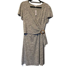 Eyeshadow Wrap Dress Size XL Short Sleeves Gray Midi *New*
